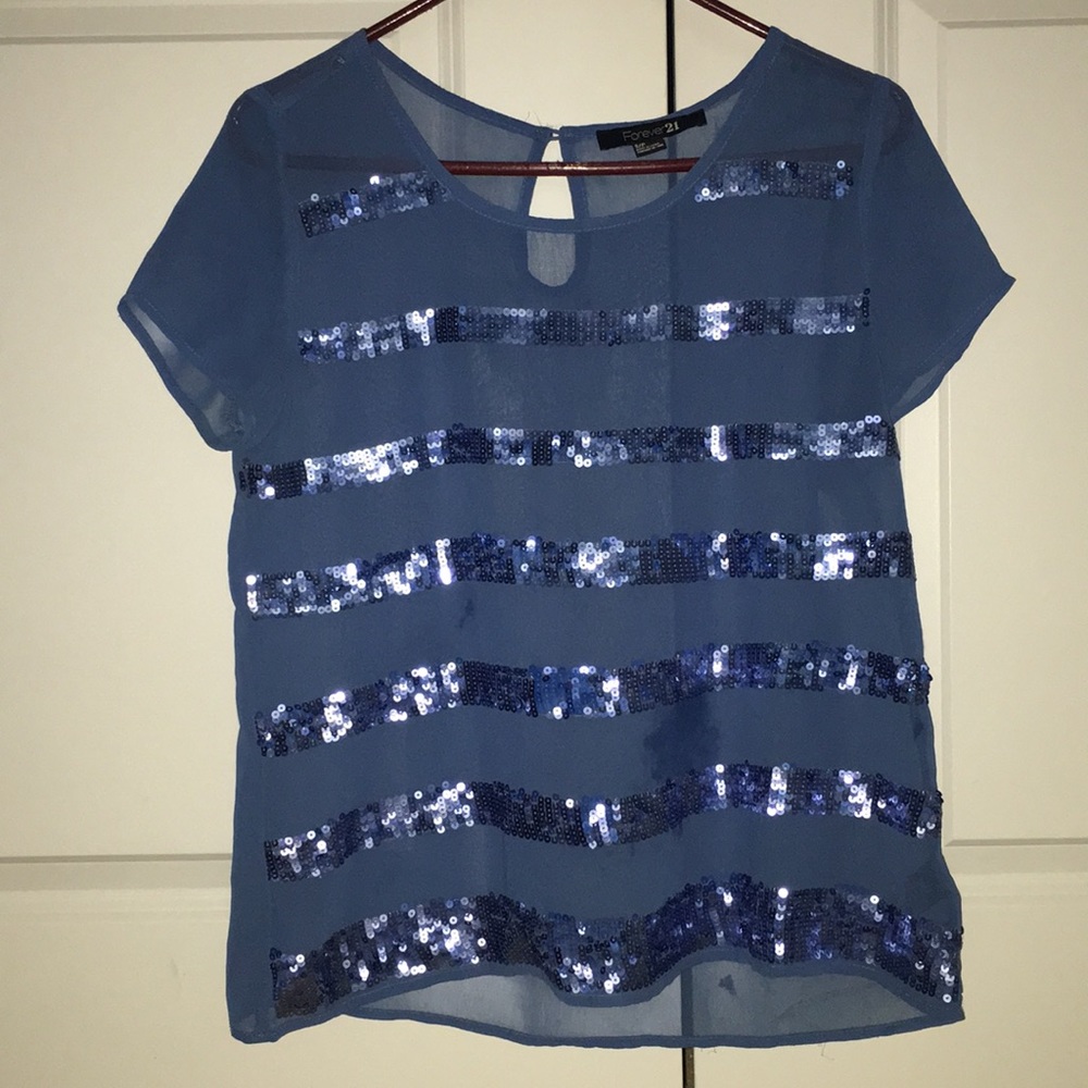 Forever 21 sheer blue top with sequences.